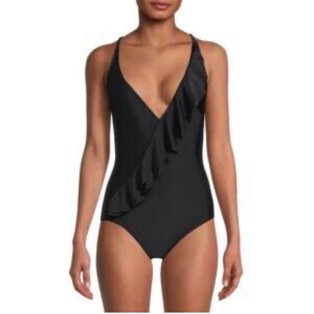 Catherine Malandrino Black One-Piece Swimsuit with Ruffle